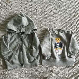 Ralph Lauren Gray Kids Hoodie and Bear Sweatshirt Set